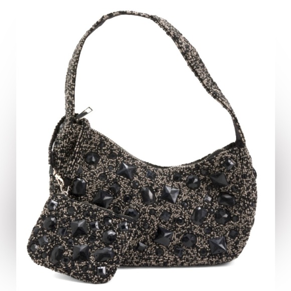 🖤🩶🖤 MADE IN INDIA BEAUTIFUL Black Beaded Shoulder Bag With Coin Purse🖤🩶🖤NWT - Picture 4 of 17